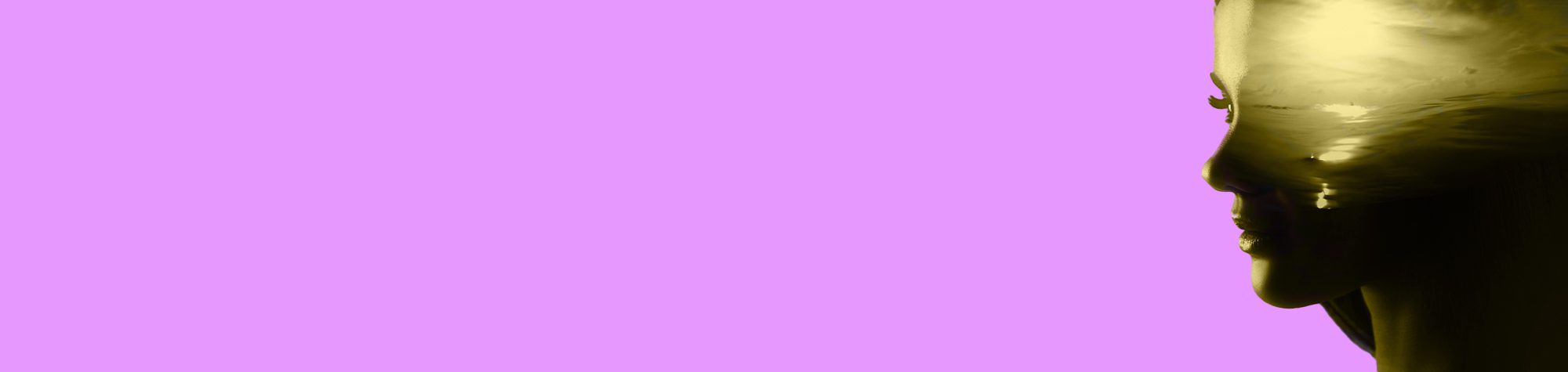 Woman's face with the ocean overlaid in her head